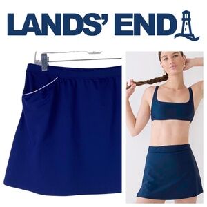 Lands End Sz Large 12 14 Swim Skirt Navy Blue Stretch Cruise Beach
